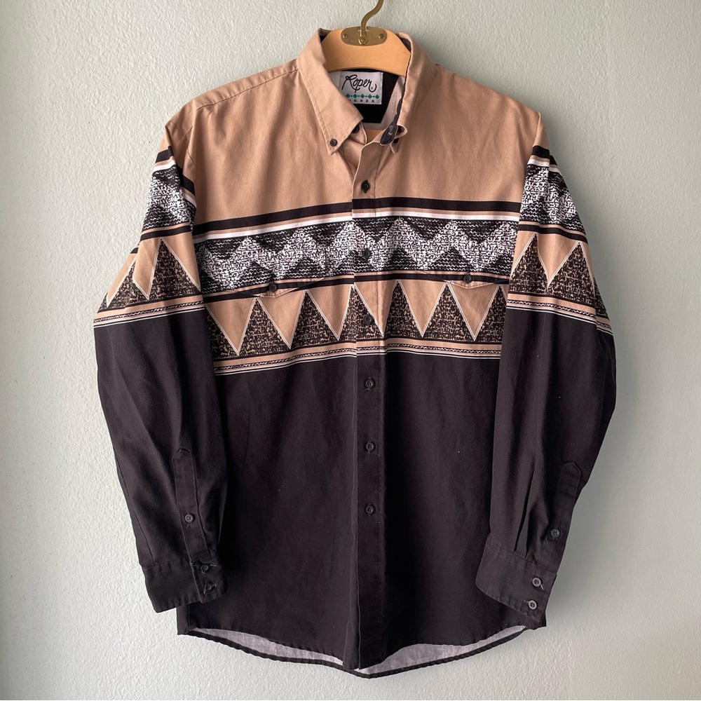Roper | Vintage 90s Western Brown & Black Button Down Shirt